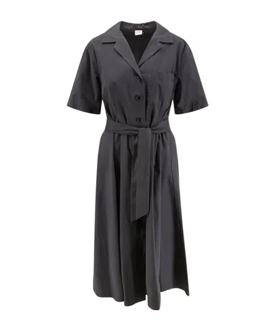 Aspesi Cotton Shirt Dress With Waist Tie Detail In Gray