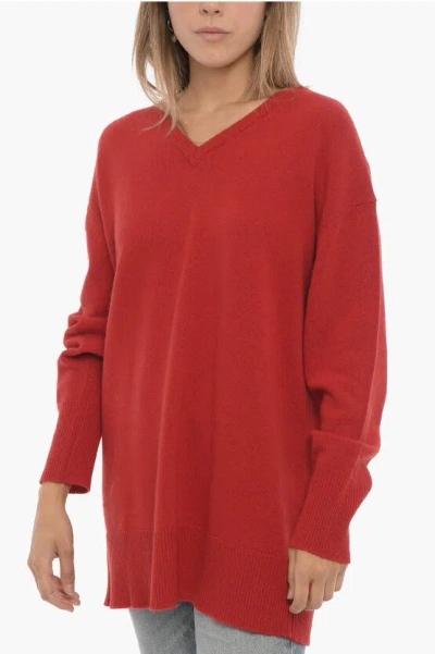 Aspesi V-neck Solid Color Wool Sweater In Red