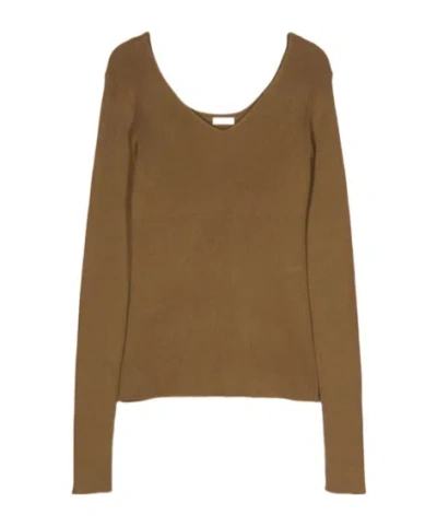 Aspesi V-neck Ribbed-knit Jumper In Brown