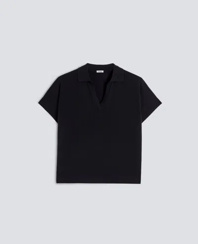 Aspesi V-neck Sweater With Collar In Pure Cotton Yarn In Black