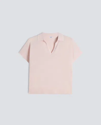 Aspesi V-neck Sweater With Collar In Pure Cotton Yarn In Pink