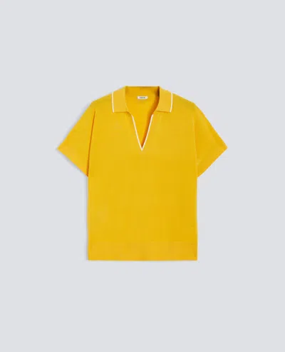 Aspesi V-neck Sweater With Collar In Pure Cotton Yarn In Yellow