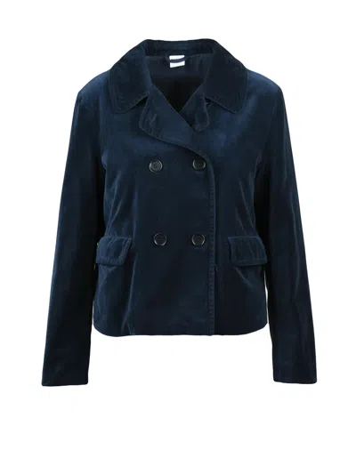 Aspesi Velvet Double-breasted Jacket With Flap Pockets In Blue