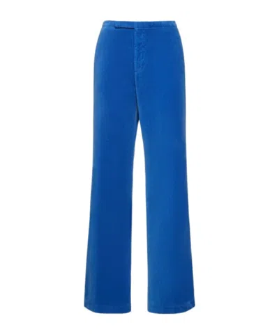 Aspesi Velvet High-waisted Casual Pants In Blue