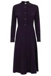 Aspesi Velvet Midi Dress With Mandarin Collar And Silhouette In Purple