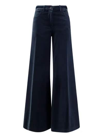 Aspesi Velvet-texture Cotton Trousers In Blue