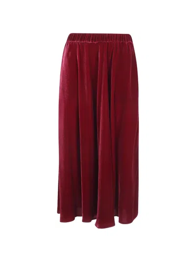 Aspesi Velvet-effect Pleated Maxi Skirt In Red