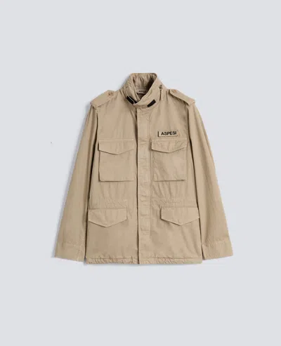 Aspesi High Collar Jacket Adjustable Cuffs Epaulettes In Neutral
