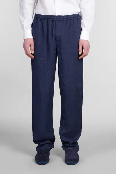 Aspesi Ventura Trousers In Garment-dyed Compact Linen Canvas In Blue