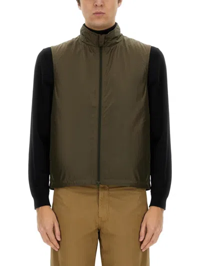 Aspesi "vernes" Sleeveless High Collar Lightweight Vest In Green