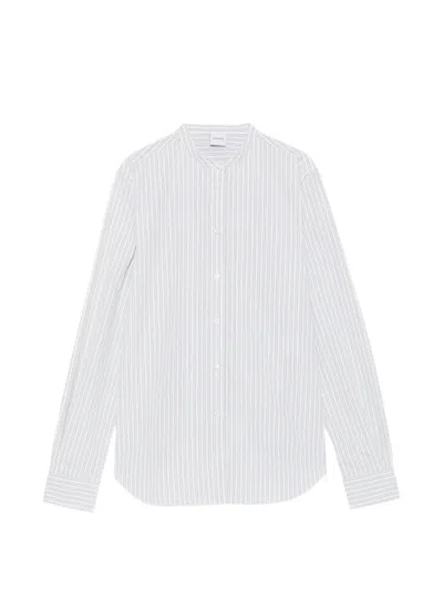 Aspesi Vertical-stripe Band-collar Shirt In Gray