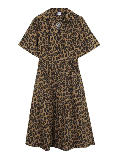 Aspesi Long Dress With Short Sleeves Spotted In Brown