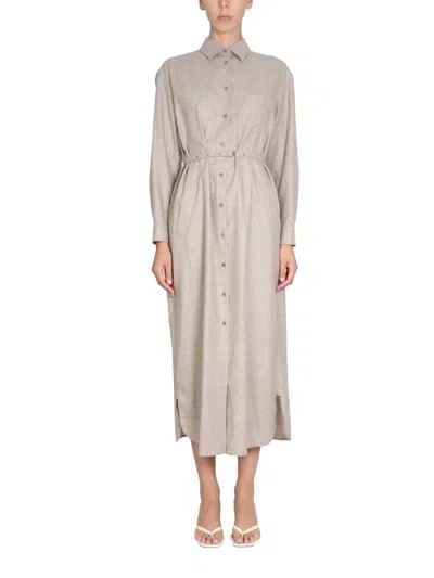 Aspesi Virgin Wool Blend Shirt Dress In Beige