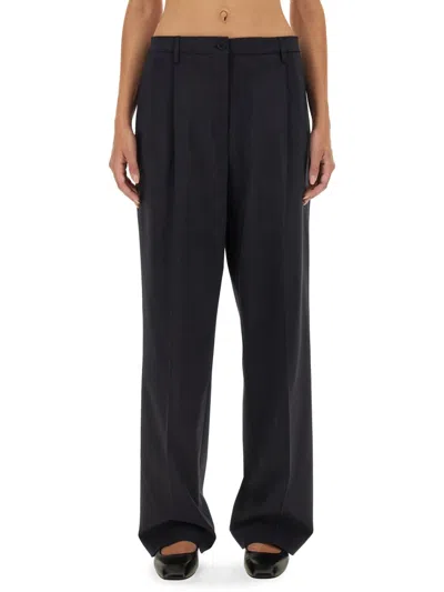 Aspesi Virgin Wool Blend Stretch Pants In Blue