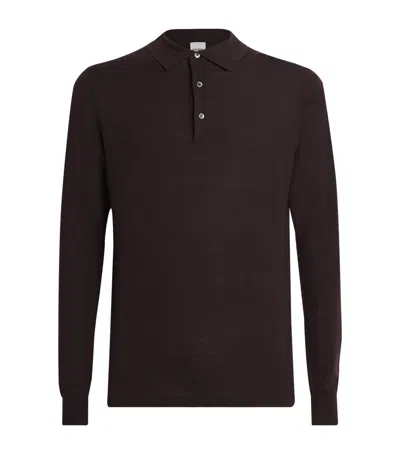 Aspesi Virgin Wool Long-sleeve Polo Shirt In Burgundy
