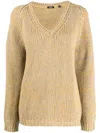 Aspesi Textured Knit V-neck Sweater With Long Sleeves In Yellow