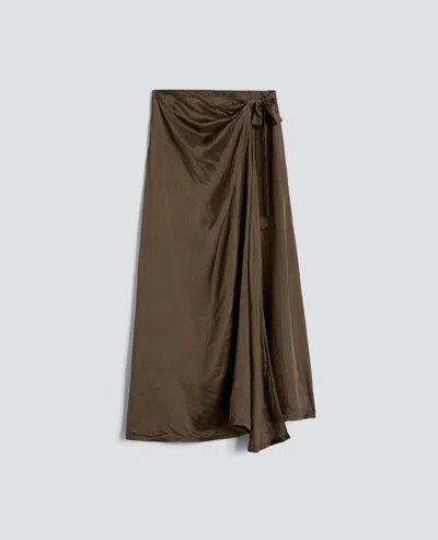 Aspesi Viscose Twill Wrap Skirt In Brown