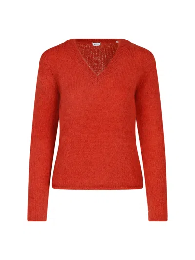 Aspesi V-neck Knit Sweater In Orange