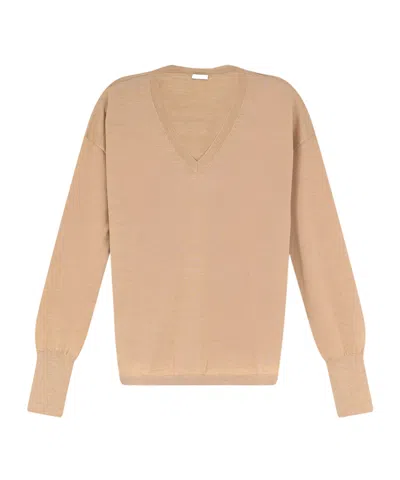 Aspesi V-neck Dropped-shoulder Fine-knit Top In Brown