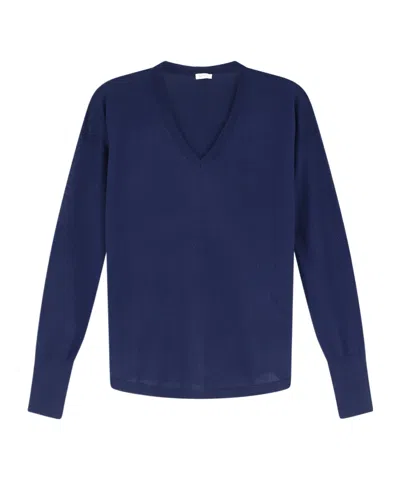 Aspesi V-neck Long-sleeve Fine-knit Top In Blue
