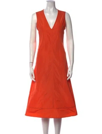 Pre-owned Aspesi V-neck Midi Length Dress In Orange
