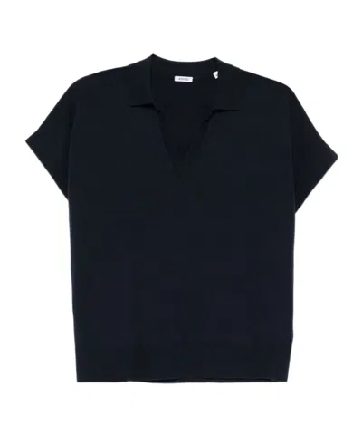 Aspesi V-neck Short-sleeved Polo Shirt In Black