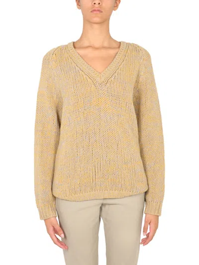 Aspesi Yellow Knitted V Neck Sweater