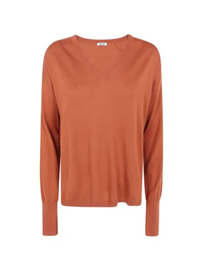 Aspesi Ribbed V-neck Knit Top In Orange