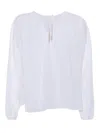 Aspesi White Linen Top With Gathered Long Sleeves In White