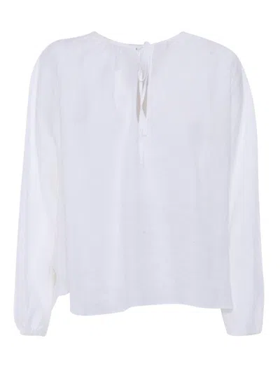 ASPESI WHITE LINEN TOP WITH GATHERED LONG SLEEVES