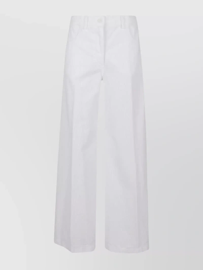 Aspesi Wide Cut Velvet Trousers With Belt Loops And Back Pockets In White