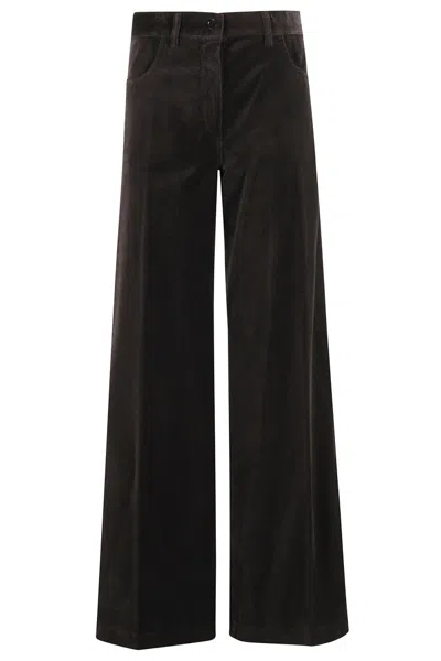 ASPESI WIDE-LEG DARK BROWN VELVET PANTS