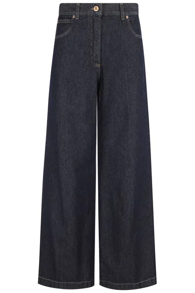 Aspesi Wide-leg Denim Pants With Contrast Stitching In Black