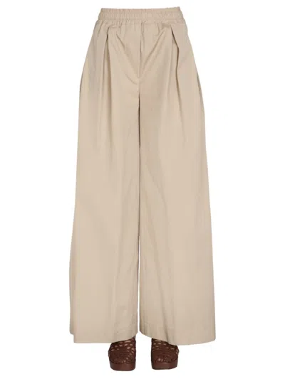 Aspesi Wide-leg Poplin Pants With Drawstring Waist In Neutral