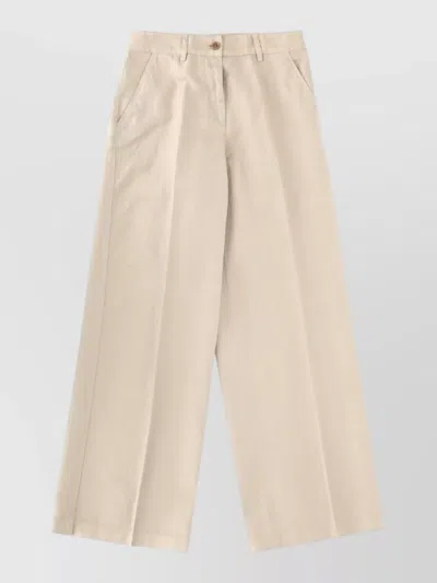 Aspesi Wide Leg Silk Nylon Trousers Side Pockets In Neutral