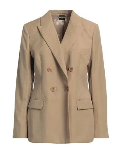Aspesi Woman Blazer Khaki Size 10 Linen, Polyester, Wool In Sand