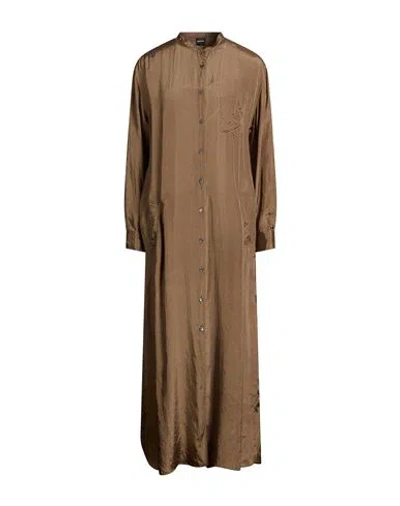 Aspesi Woman Maxi Dress Military Green Size 12 Acetate, Cupro In Brown