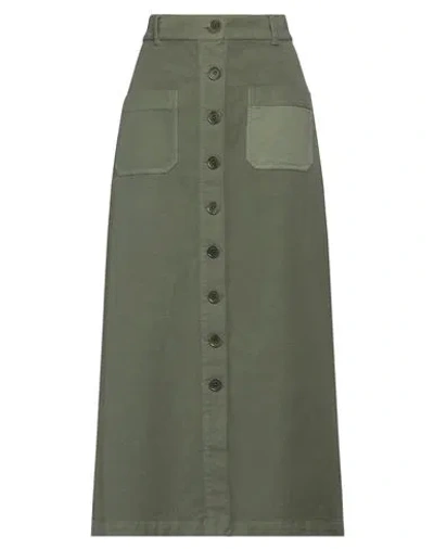 Aspesi Woman Maxi Skirt Military Green Size 2 Cotton, Elastane