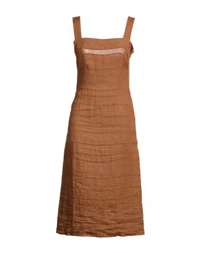 Aspesi Woman Midi Dress Brown Size 12 Linen