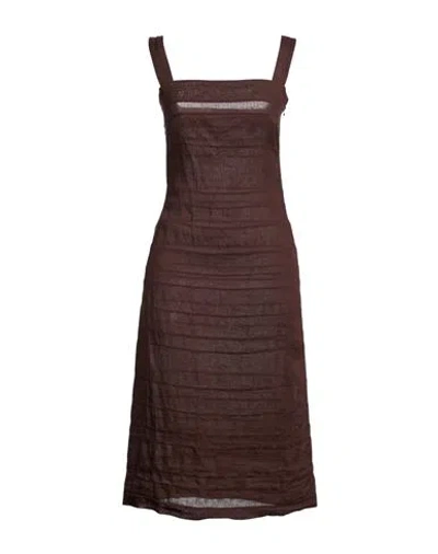 Aspesi Woman Midi Dress Dark Brown Size 6 Linen