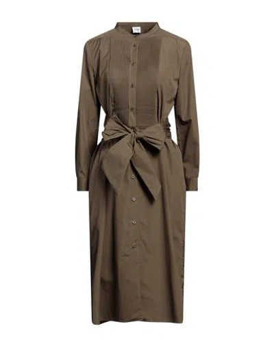 Aspesi Woman Midi Dress Military Green Size 8 Cotton