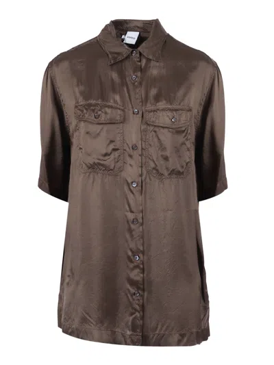 Aspesi Short Sleeve Classic Collar Casual Shirt In Brown