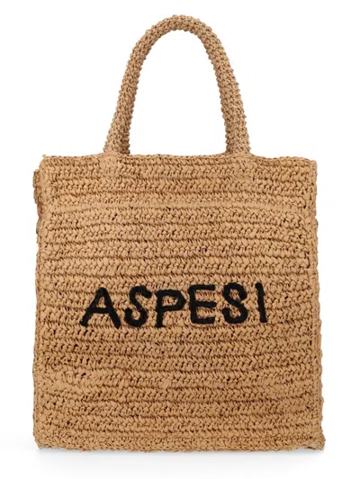 Aspesi Women's Mini Shopper Bag With Embroidery - 38 Cm X 28 Cm X 19 Cm In Sand