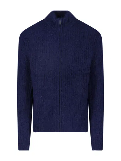 Aspesi Wool And Mohair Zip Sweater In Blue