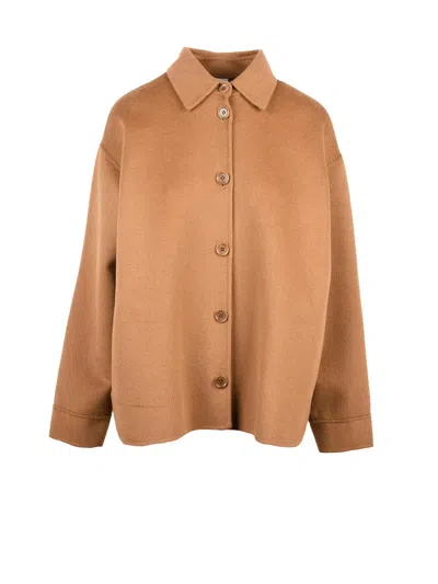 Aspesi Wool Cloth Jacket With Boxy Silhouette And Classic Collar In Brown