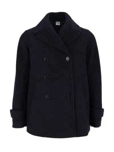 Aspesi Wool Double-breasted Boxy Coat In Blue
