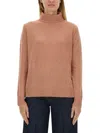 Aspesi High-neck Wool Jersey With Ribbed Hem In Pink