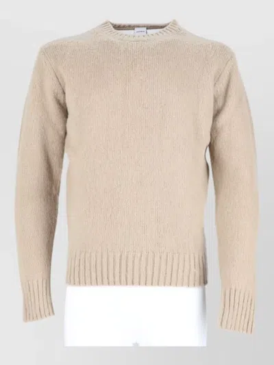 Aspesi Beige Wool Crewneck Ribbed Sweater In Transparent