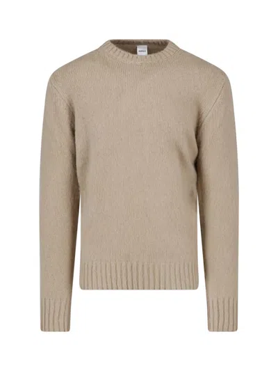 Aspesi Beige Wool Ribbed Crewneck Sweater In Brown