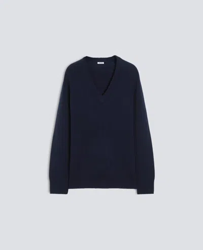 Aspesi Wool, Yak And Cashmere Deep V-neck Knit - Navy In Blue